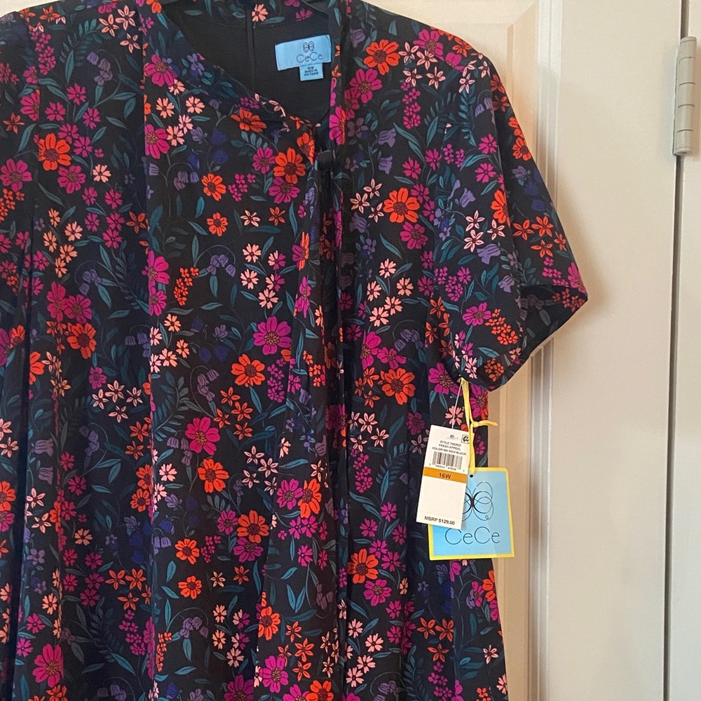 CeCe Black Dress with Vibrant Floral Patterns NWT - Picture 4 of 5